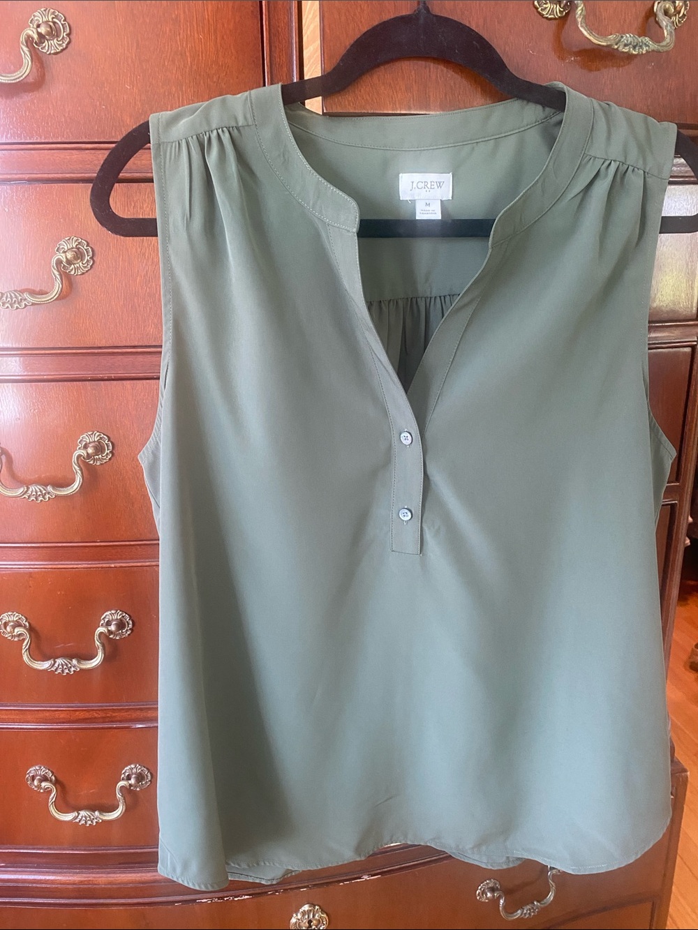 J. Crew Olive Sleeveless Henley Blouse